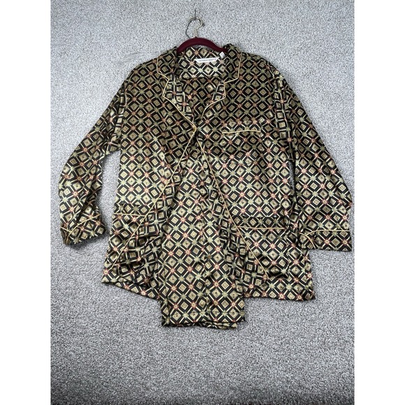 Vintage Victoria's Secret Geometric Satin Long Sleeve Two Pc PJ Set Size Large - Picture 1 of 10